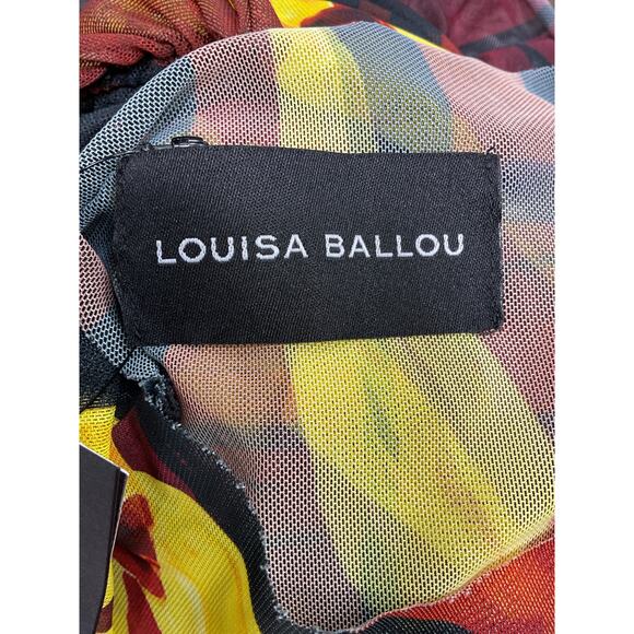 Louisa Ballou 'Heatwave' Brown Ruched Floral Print Stretch-Mesh Mini Dress Size - Picture 4 of 5